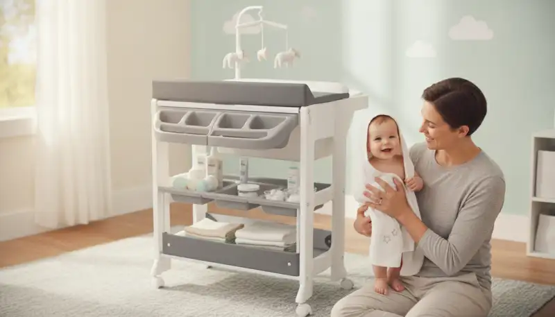 Sicher Baden: Babybadewanne an der Wickelkommode
